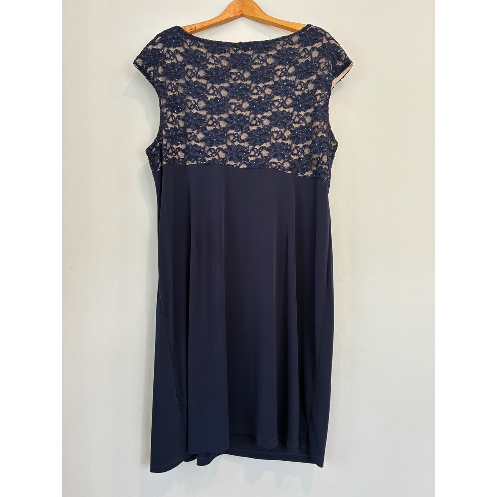 Connected Apparel Womens Dress Plus 24W Navy Blue Lace Sequin Party Cocktail - Picture 6 of 8